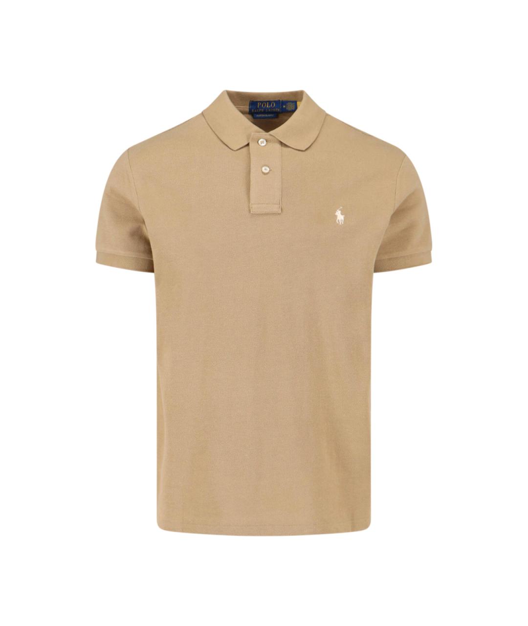 POLO RALPH LAUREN Бежевое хлопковое поло с коротким рукавом, фото 1