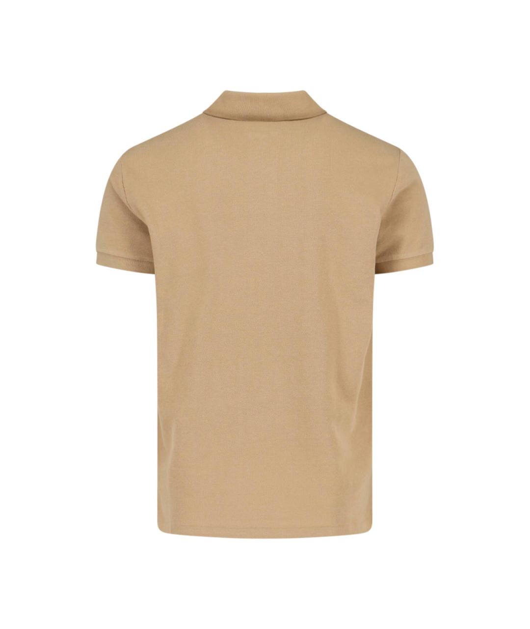 POLO RALPH LAUREN Бежевое хлопковое поло с коротким рукавом, фото 2