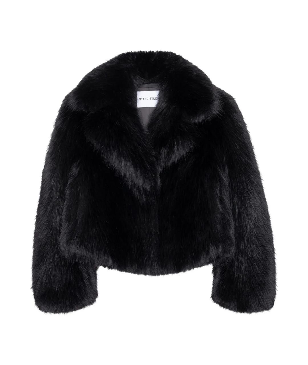 STAND STUDIO Черная полиэстеровая шуба, фото 1