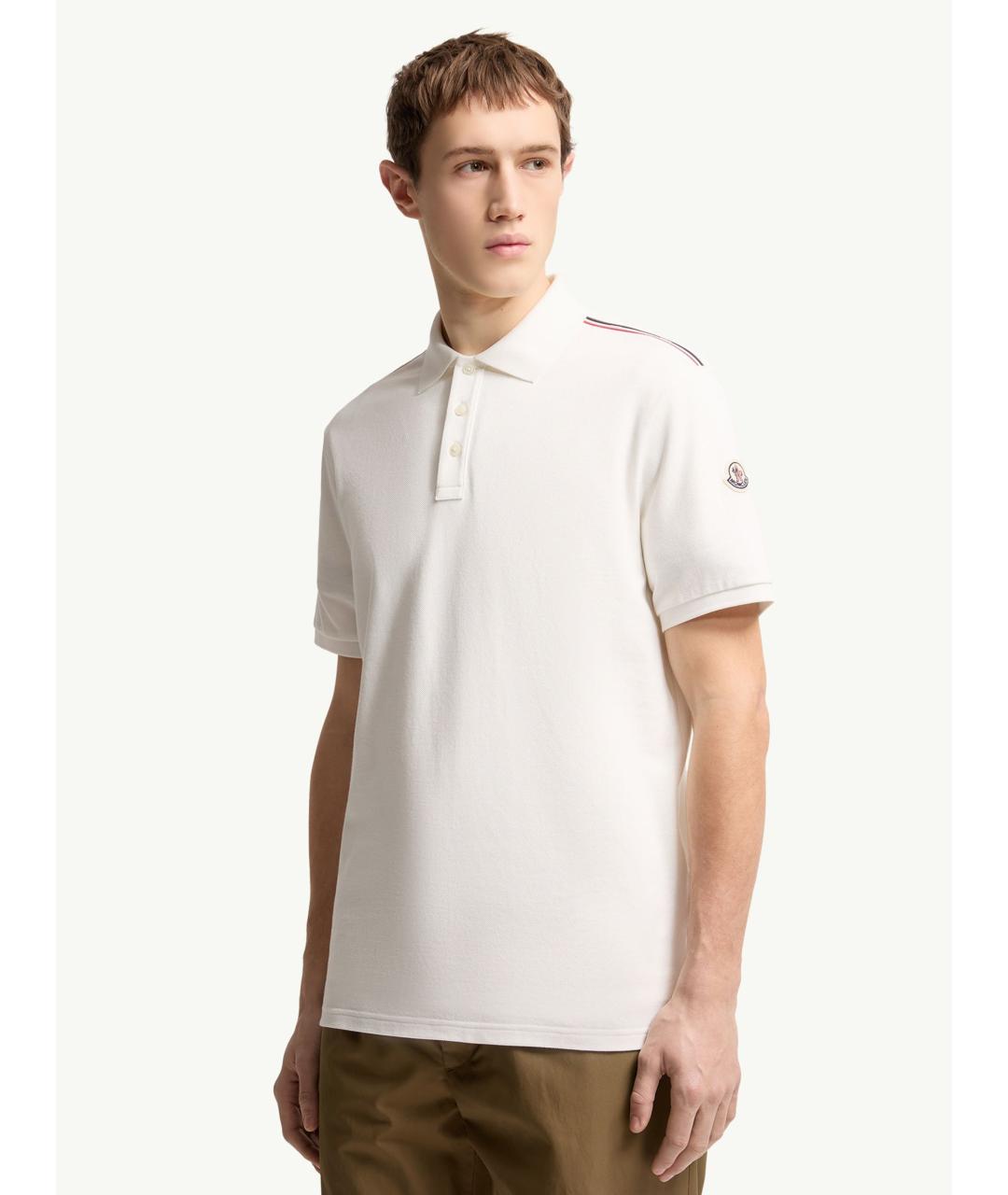 MONCLER Белое хлопковое поло с коротким рукавом, фото 4