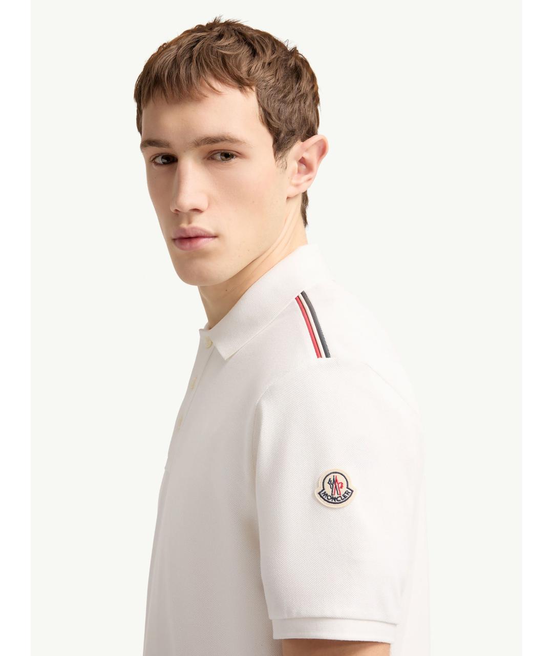 MONCLER Белое хлопковое поло с коротким рукавом, фото 3