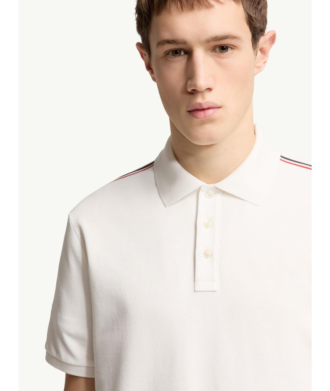 MONCLER Белое хлопковое поло с коротким рукавом, фото 6