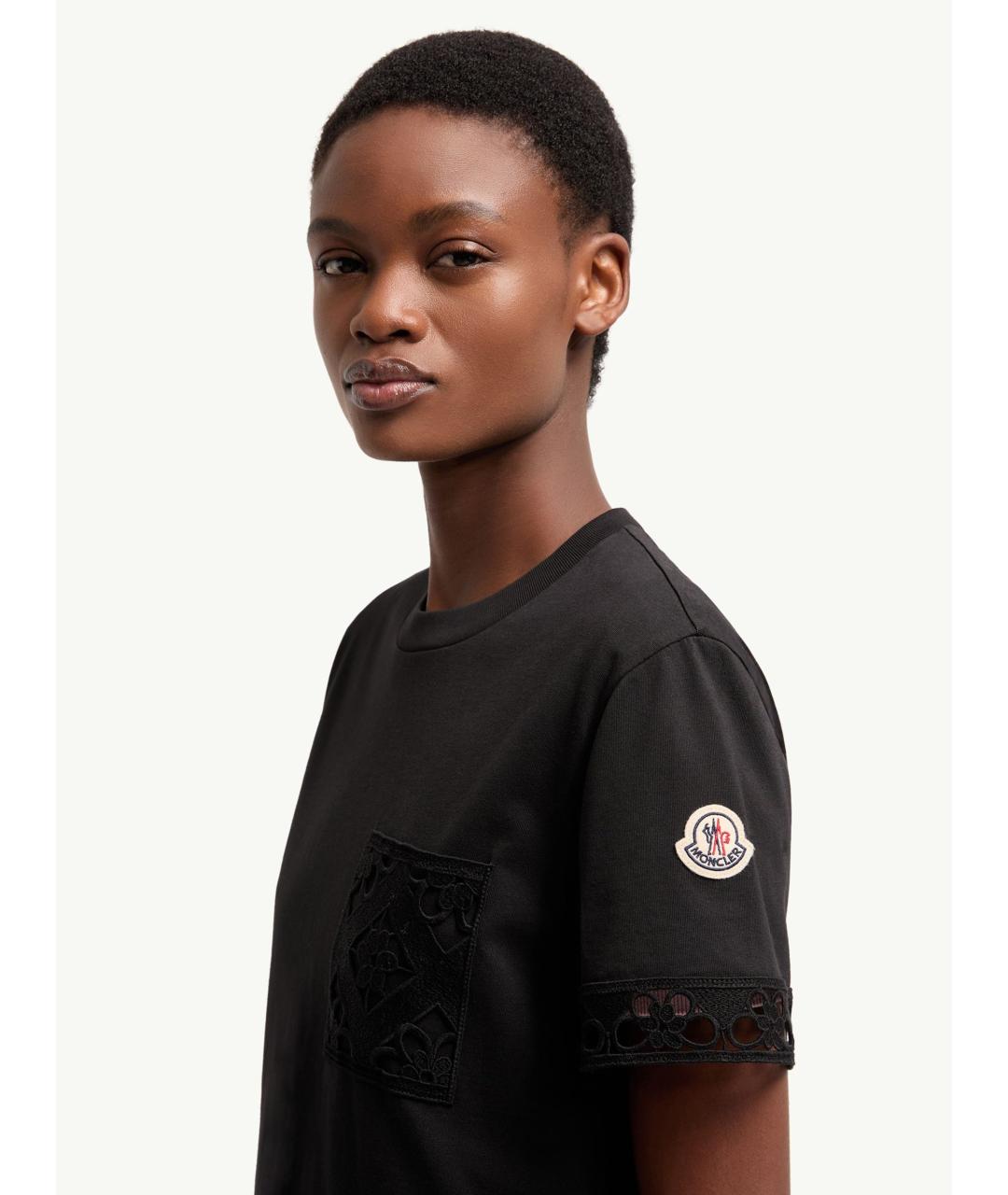 MONCLER Черная хлопковая футболка, фото 5