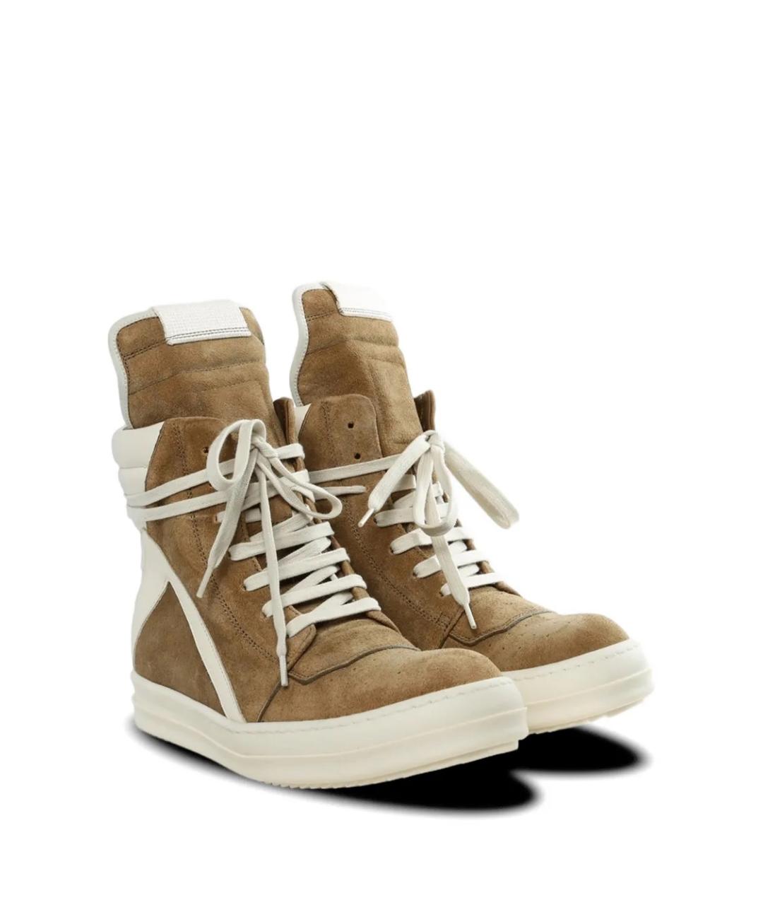 RICK OWENS Коричневые кожаные кроссовки, фото 2