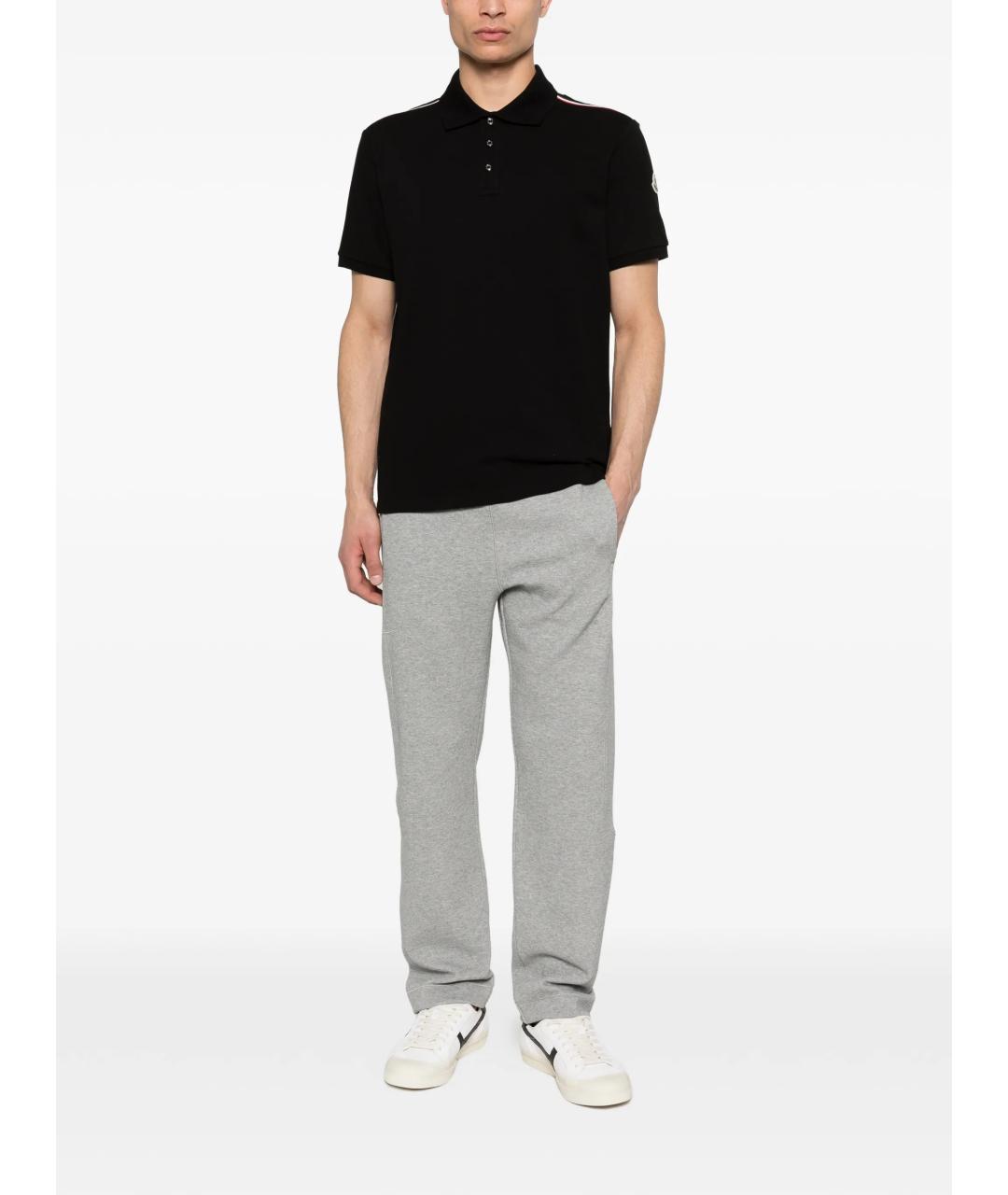 MONCLER Черное хлопковое поло с коротким рукавом, фото 2