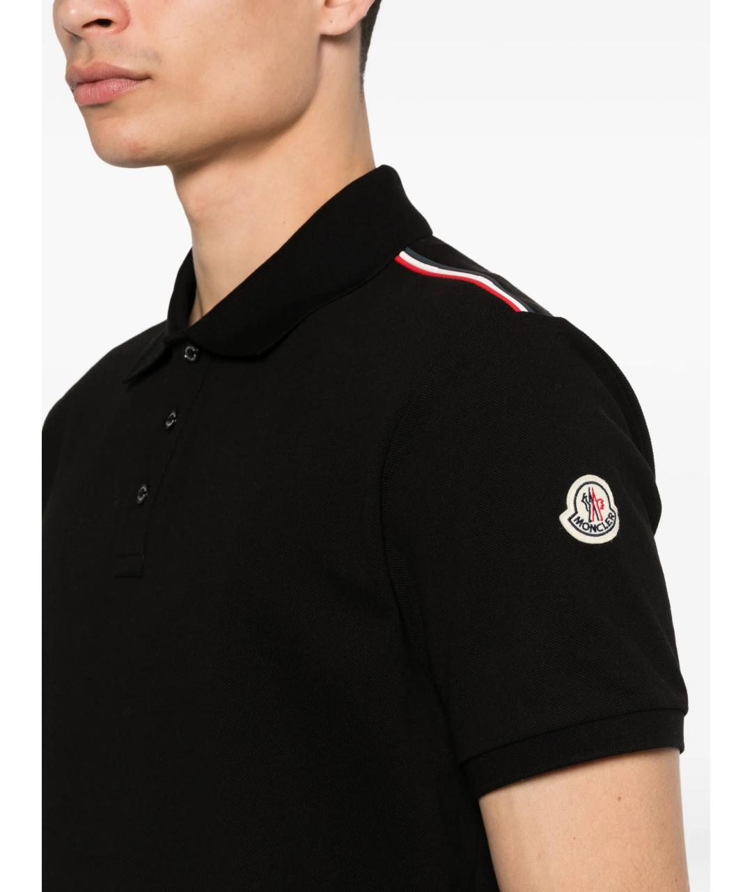 MONCLER Черное хлопковое поло с коротким рукавом, фото 5
