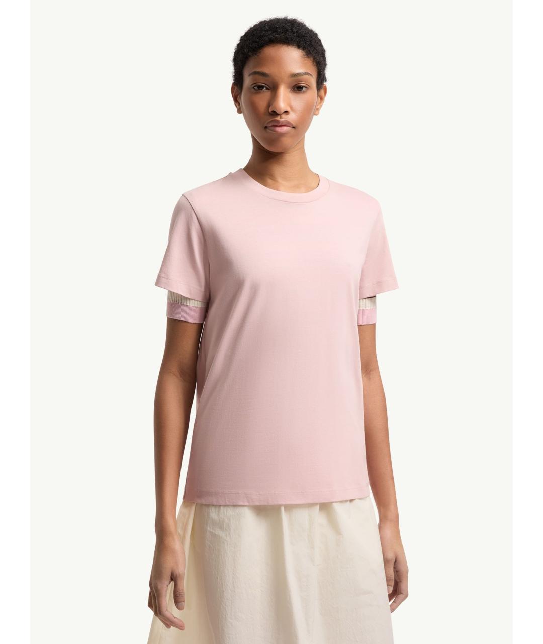 MONCLER Розовая хлопковая футболка, фото 3
