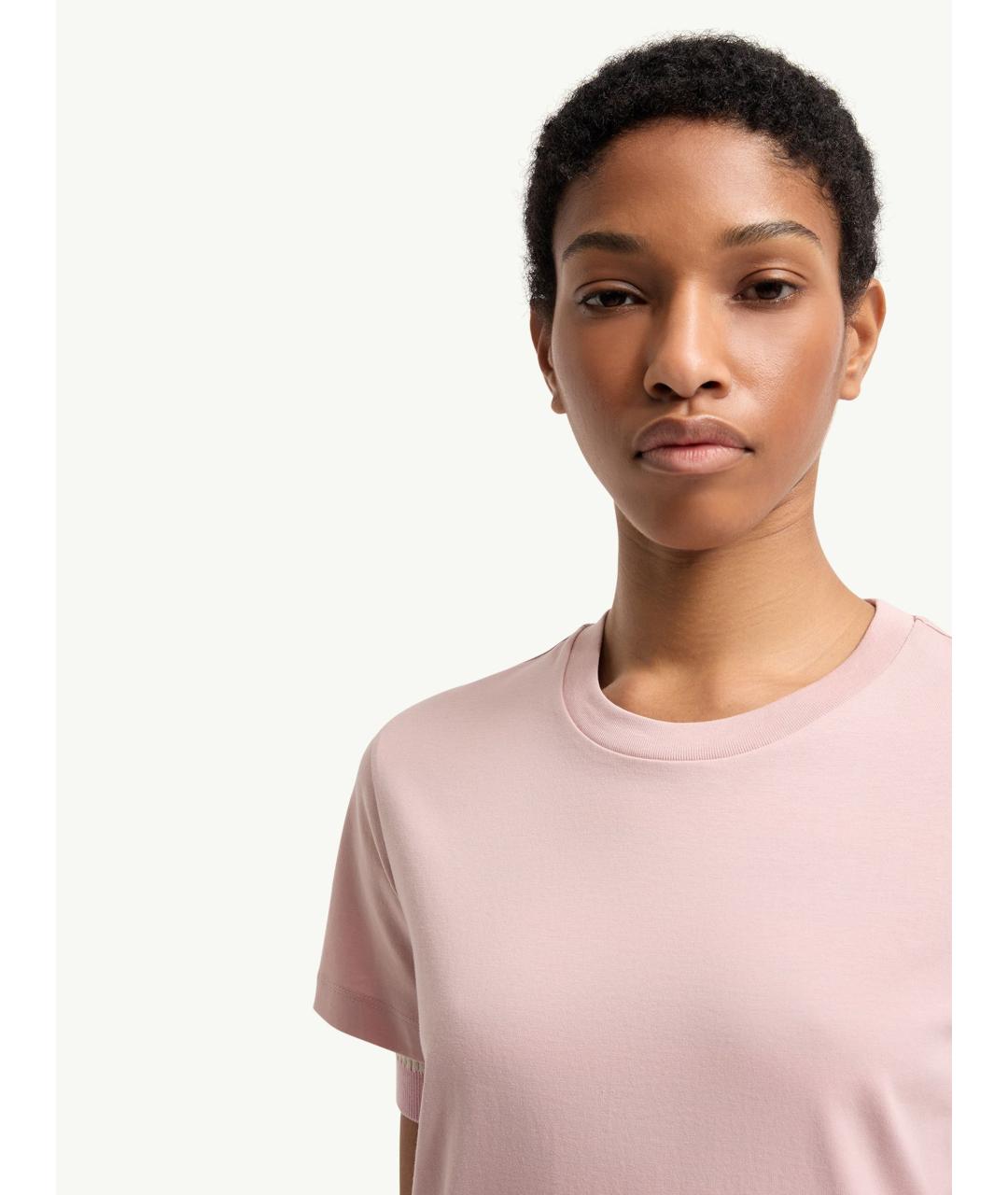 MONCLER Розовая хлопковая футболка, фото 6