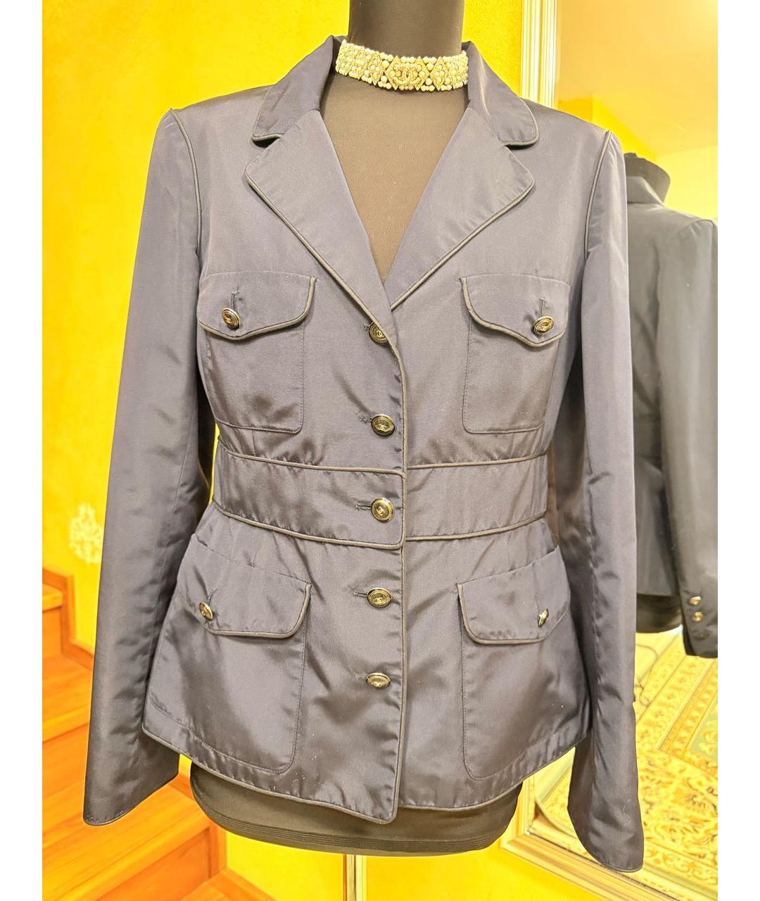 CHANEL Темно-синий шелковый жакет/пиджак, фото 9