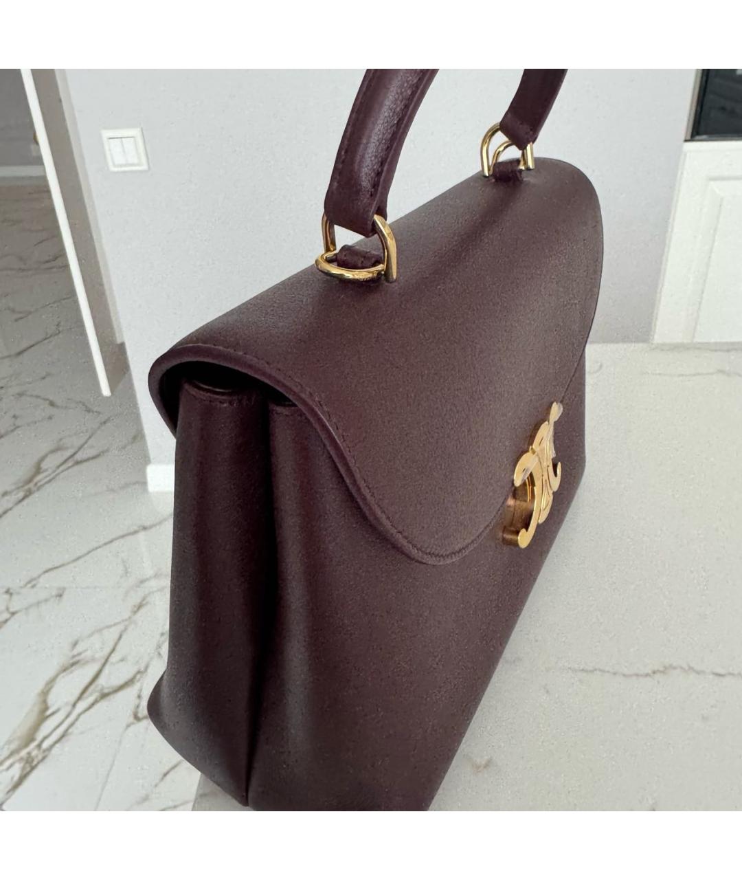 CELINE Бордовая кожаная сумка с короткими ручками, фото 2