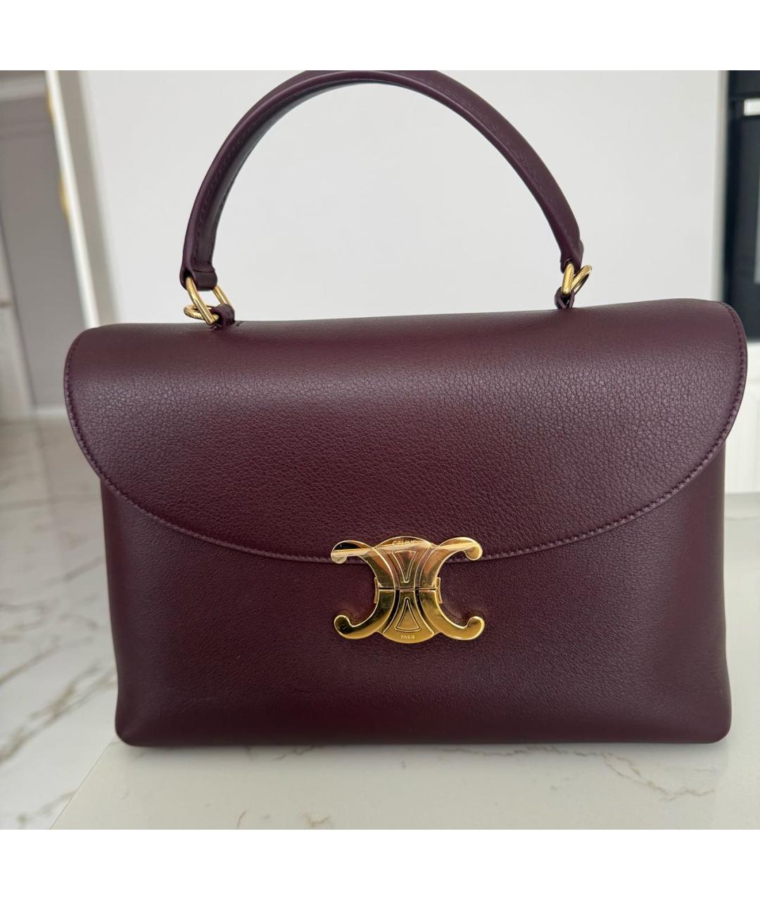 CELINE Бордовая кожаная сумка с короткими ручками, фото 6