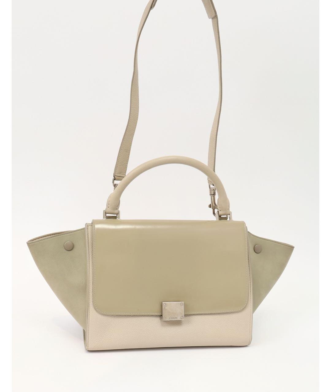 CELINE Бежевая кожаная сумка с короткими ручками, фото 5