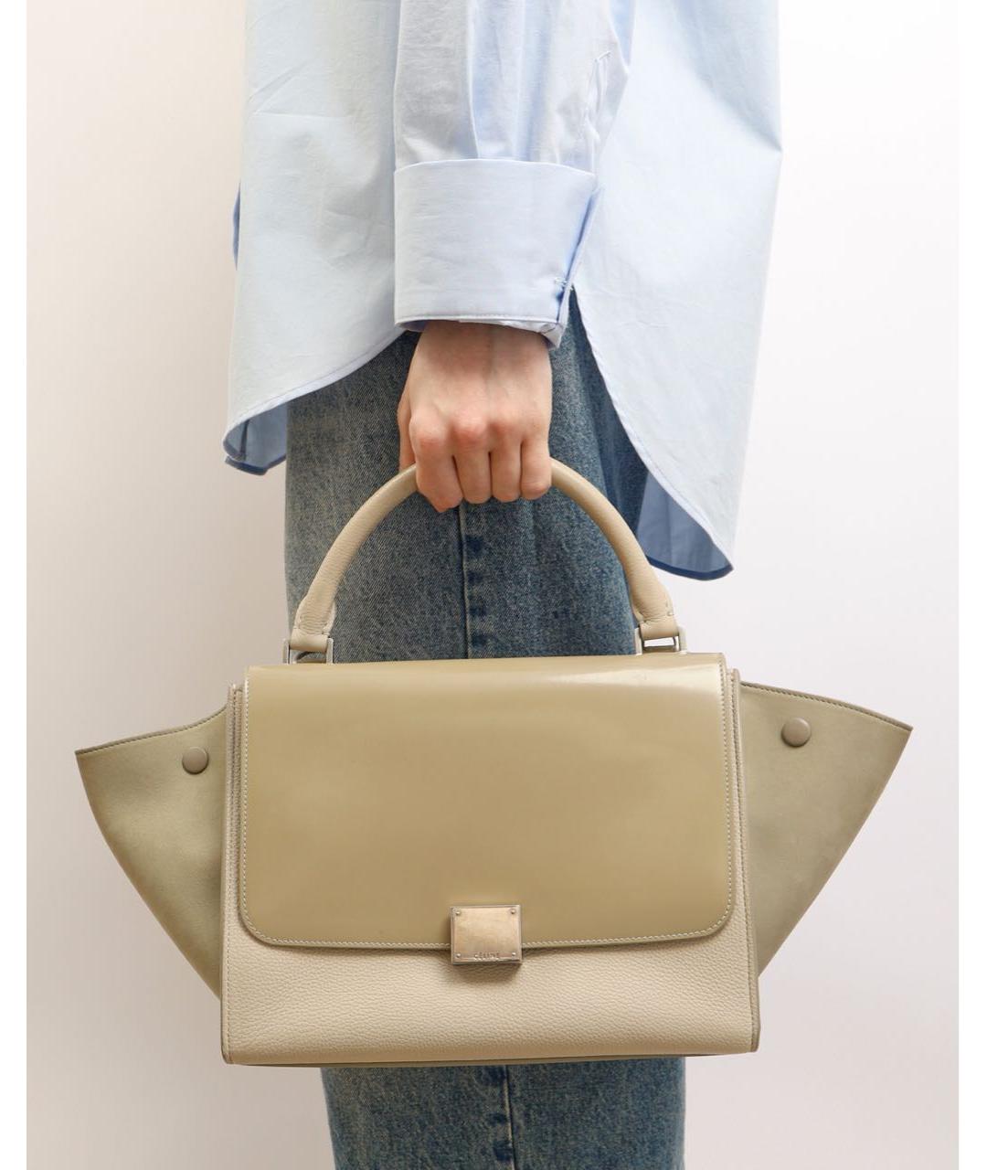 CELINE Бежевая кожаная сумка с короткими ручками, фото 2