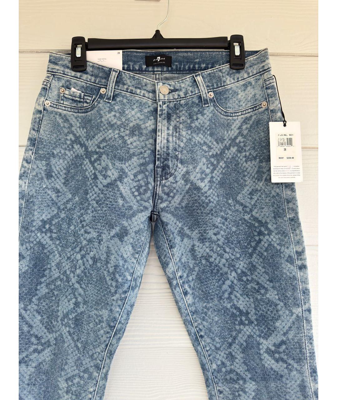 7 FOR ALL MANKIND Голубые хлопко-полиэстеровые джинсы слим, фото 2