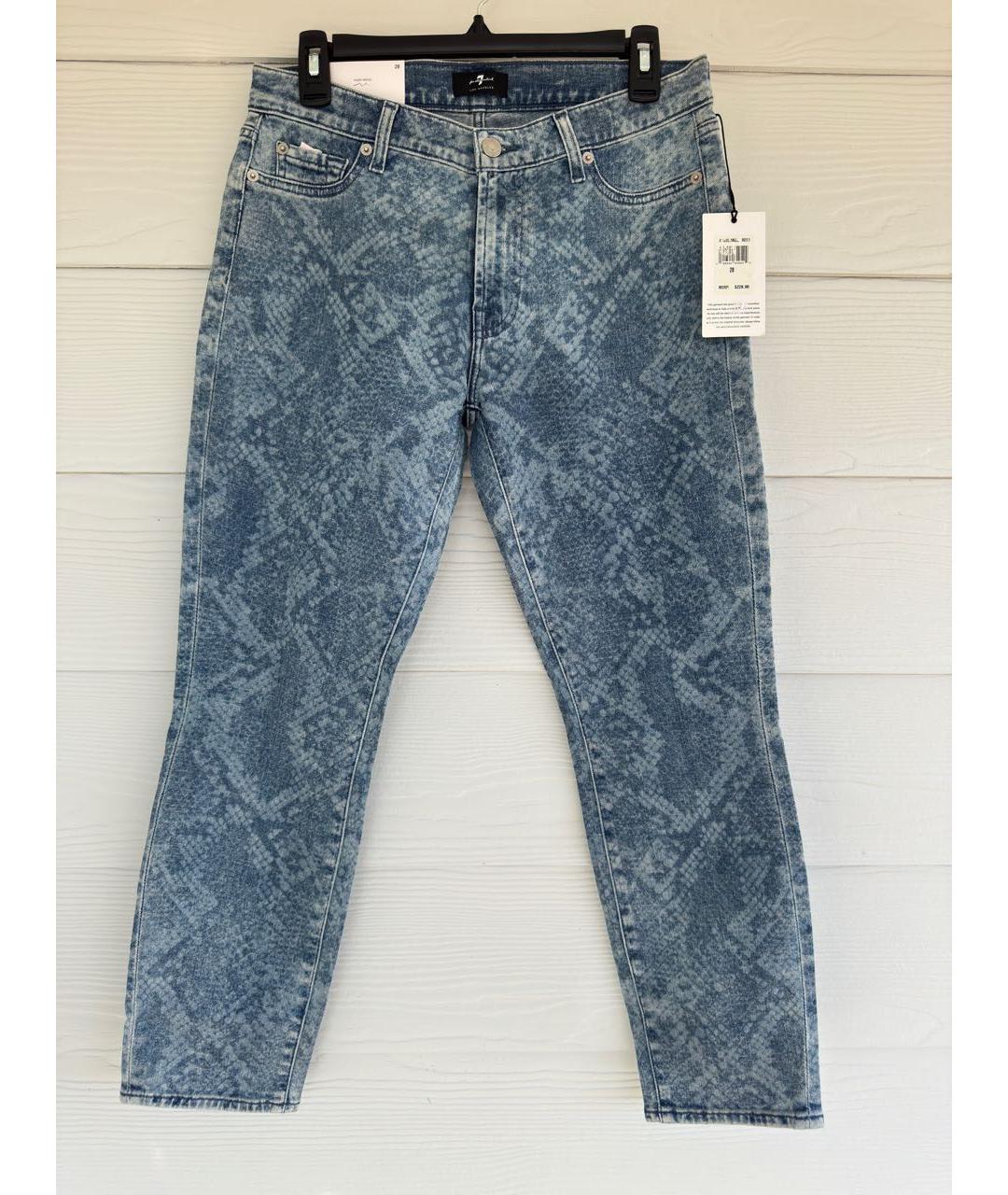 7 FOR ALL MANKIND Голубые хлопко-полиэстеровые джинсы слим, фото 9