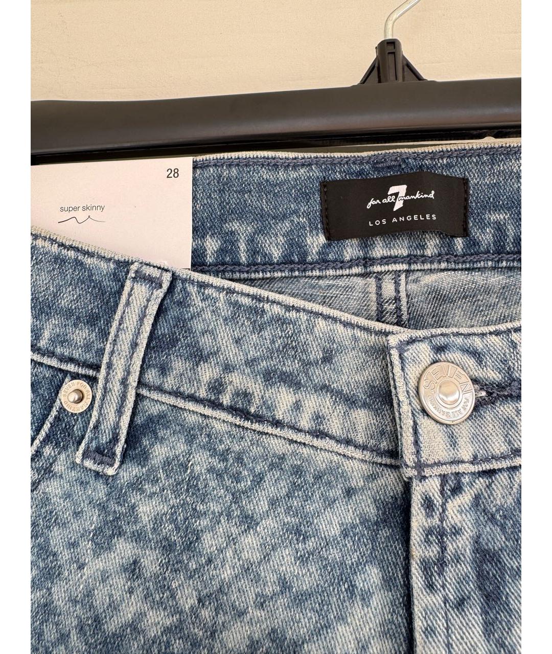 7 FOR ALL MANKIND Голубые хлопко-полиэстеровые джинсы слим, фото 5