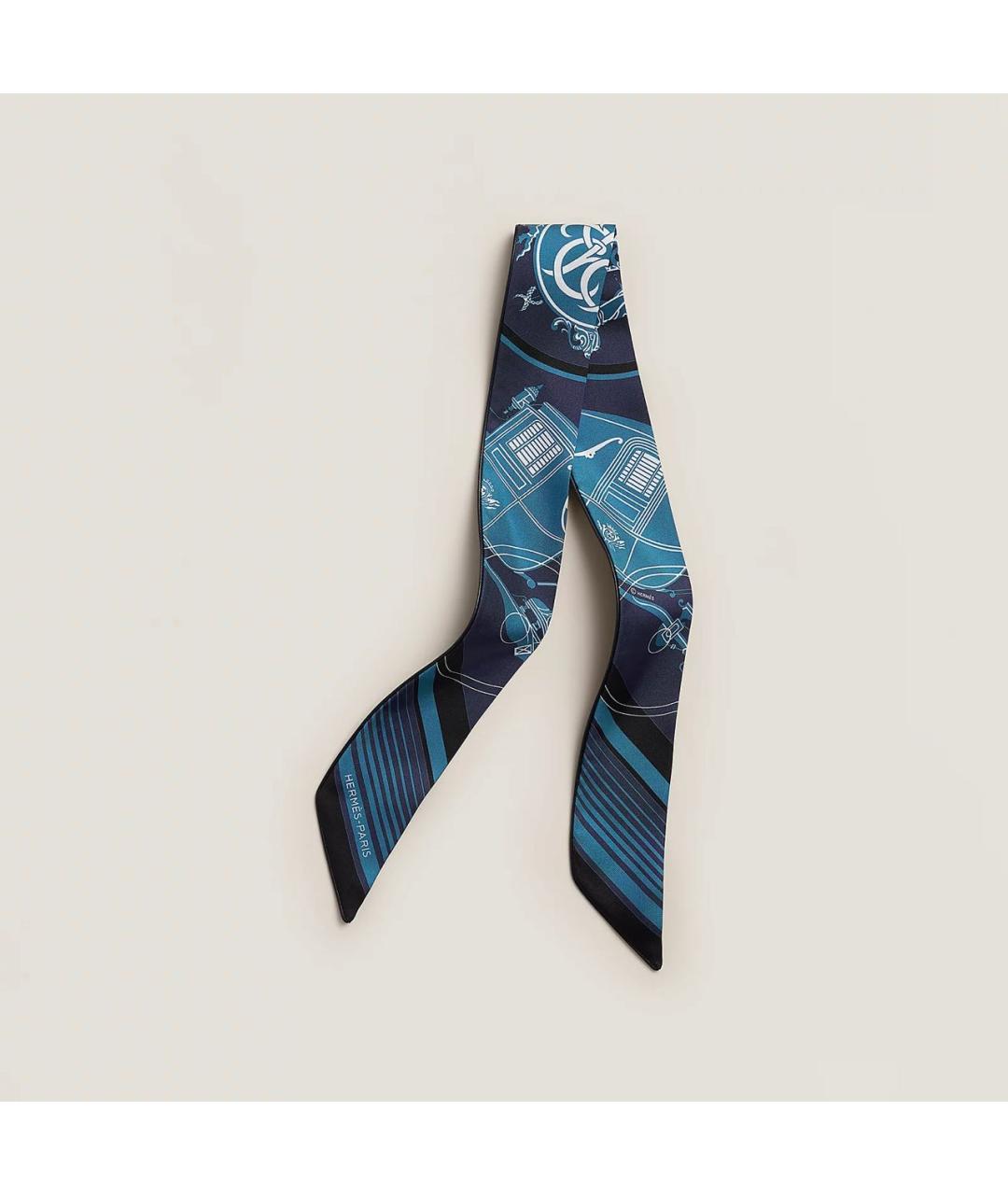 HERMES Темно-синий шелковый платок, фото 5