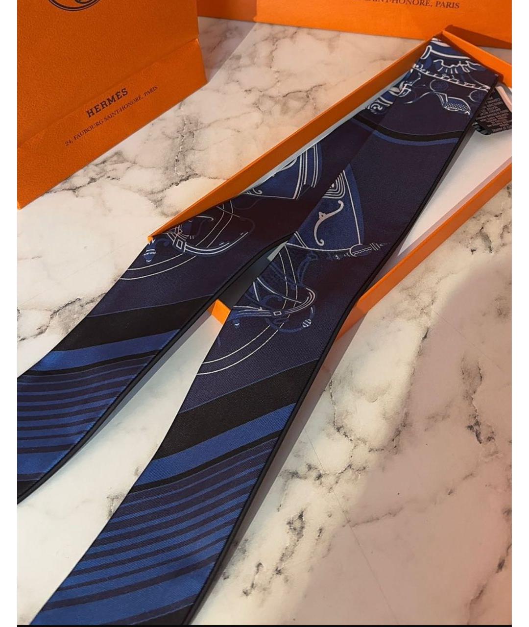HERMES Темно-синий шелковый платок, фото 4