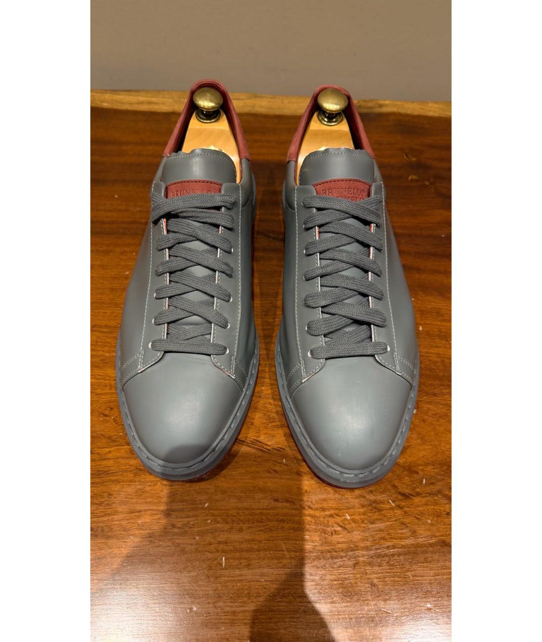 BRUNELLO CUCINELLI Серые кожаные низкие кроссовки / кеды, фото 3