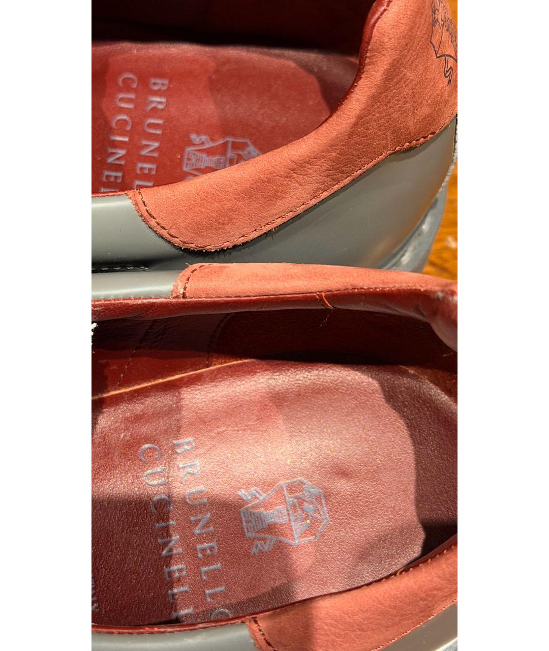 BRUNELLO CUCINELLI Серые кожаные низкие кроссовки / кеды, фото 5