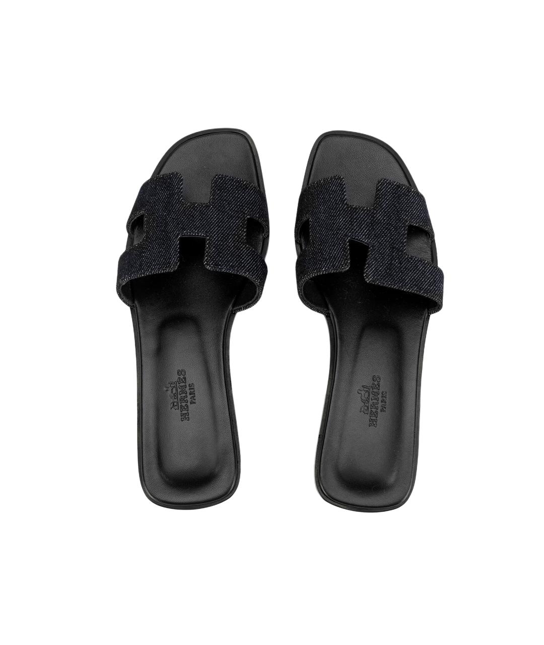 HERMES Черные текстильные сандалии, фото 3