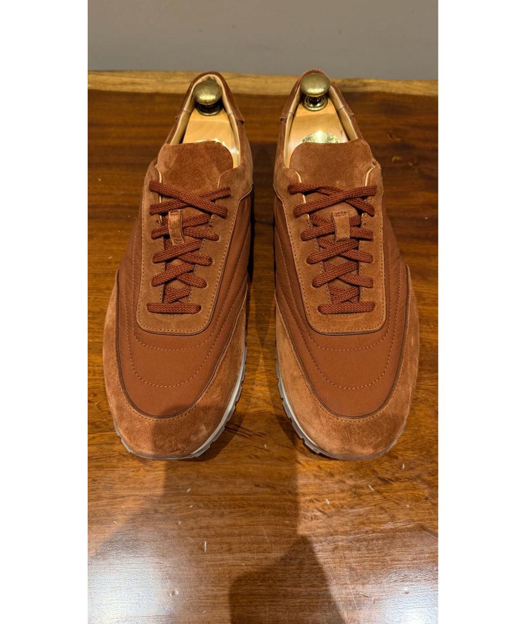 LORO PIANA Коричневые замшевые низкие кроссовки / кеды, фото 2