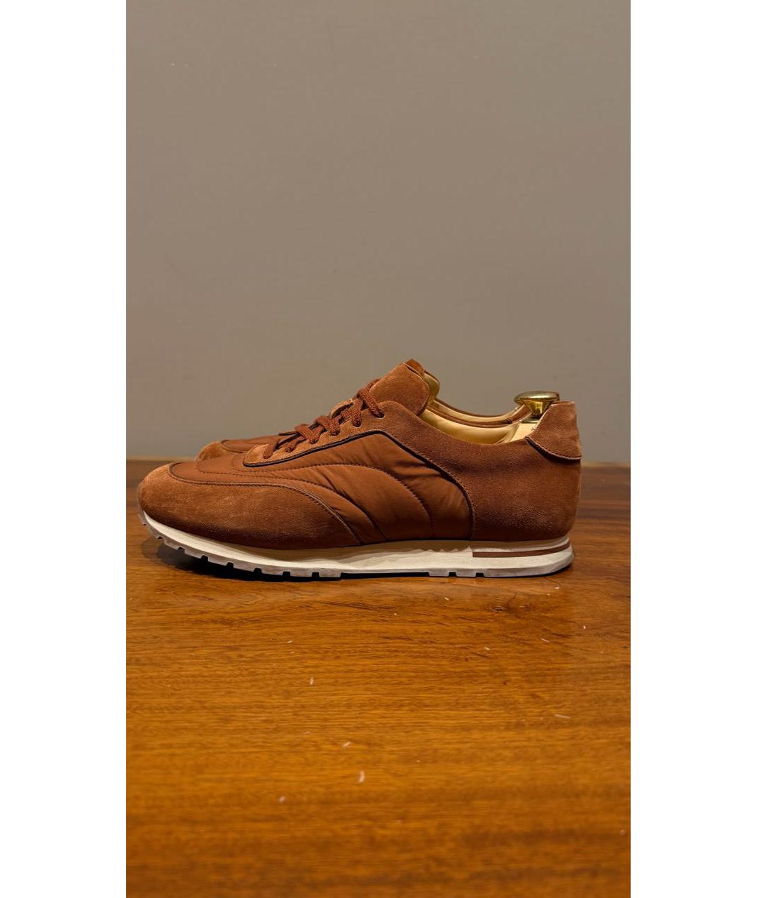 LORO PIANA Коричневые замшевые низкие кроссовки / кеды, фото 5