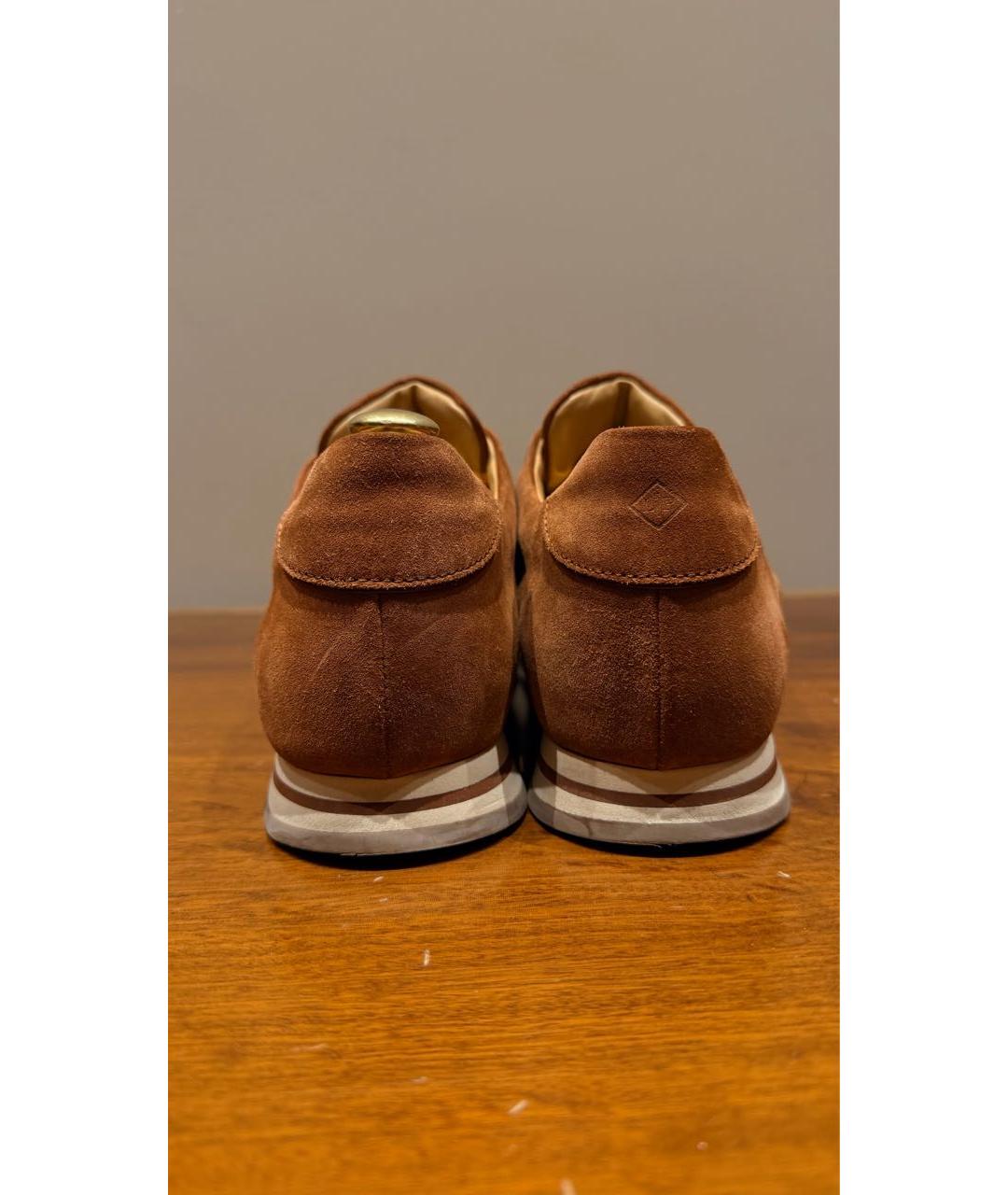 LORO PIANA Коричневые замшевые низкие кроссовки / кеды, фото 4