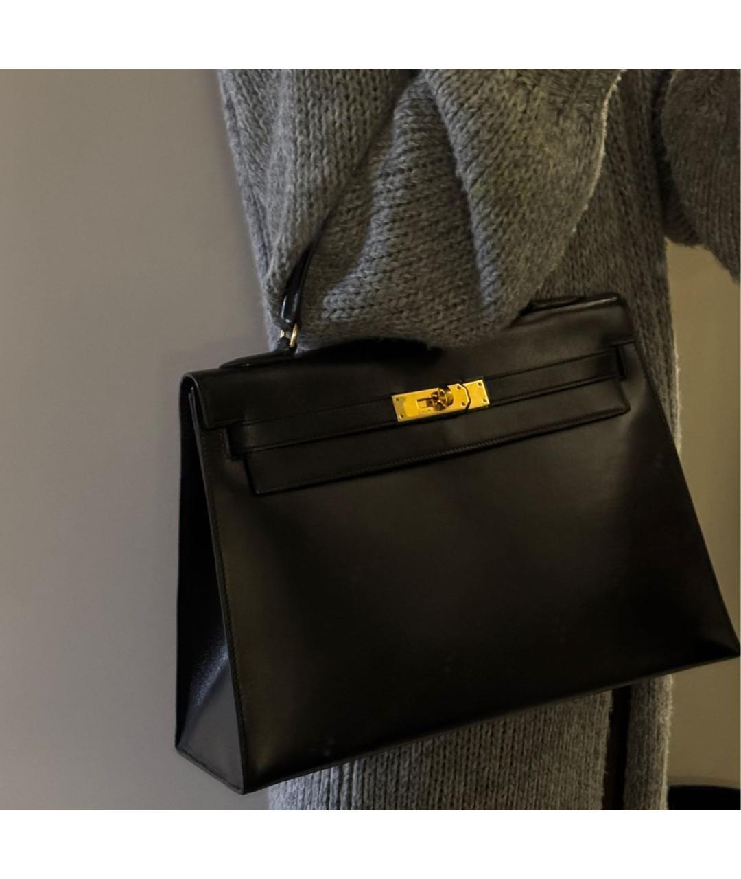 HERMES Черная кожаная сумка с короткими ручками, фото 2
