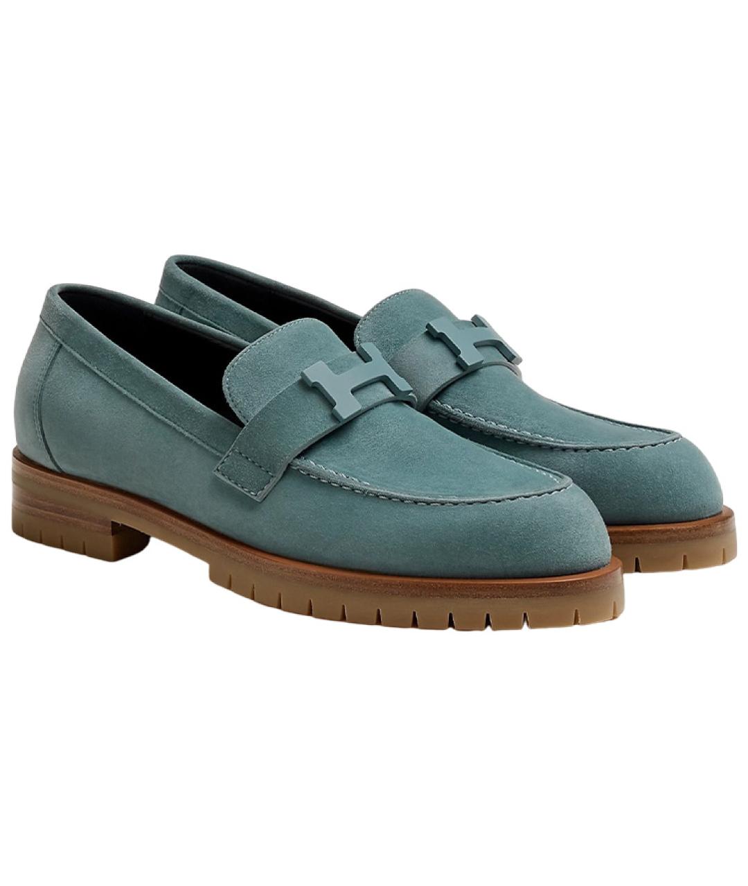 HERMES Голубые нубуковые лоферы, фото 2