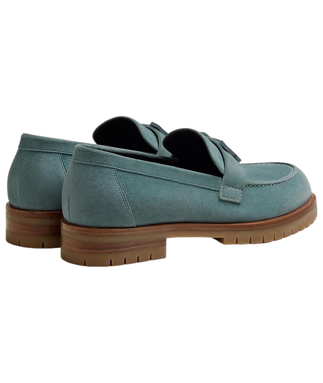 HERMES Голубые нубуковые лоферы, фото 4