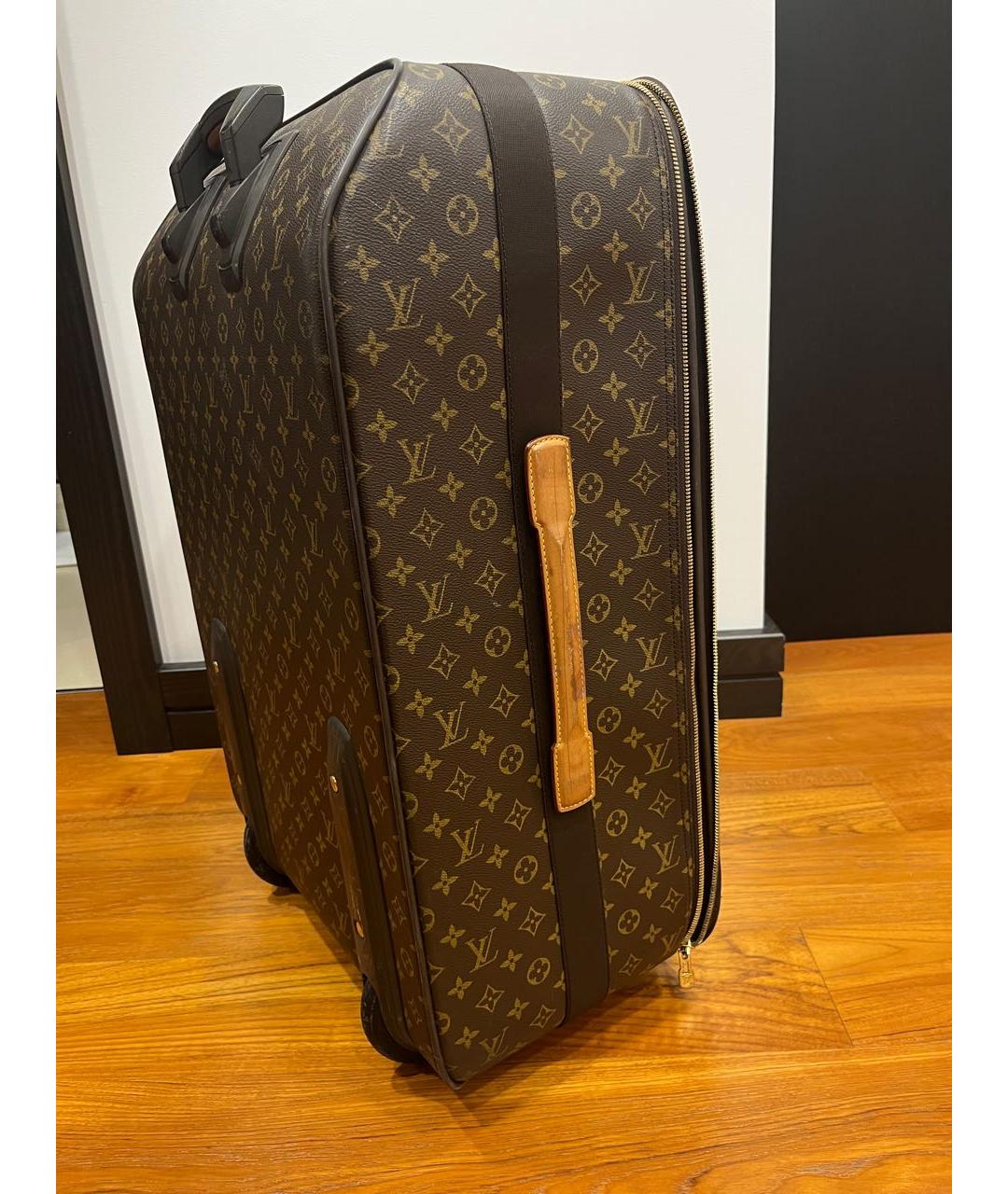 LOUIS VUITTON Коричневый кожаный чемодан, фото 5