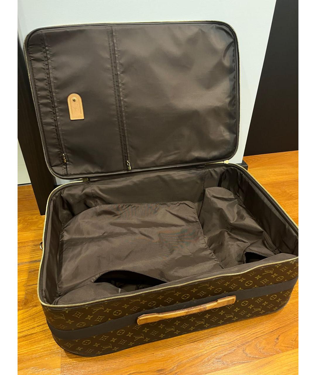 LOUIS VUITTON Коричневый кожаный чемодан, фото 6
