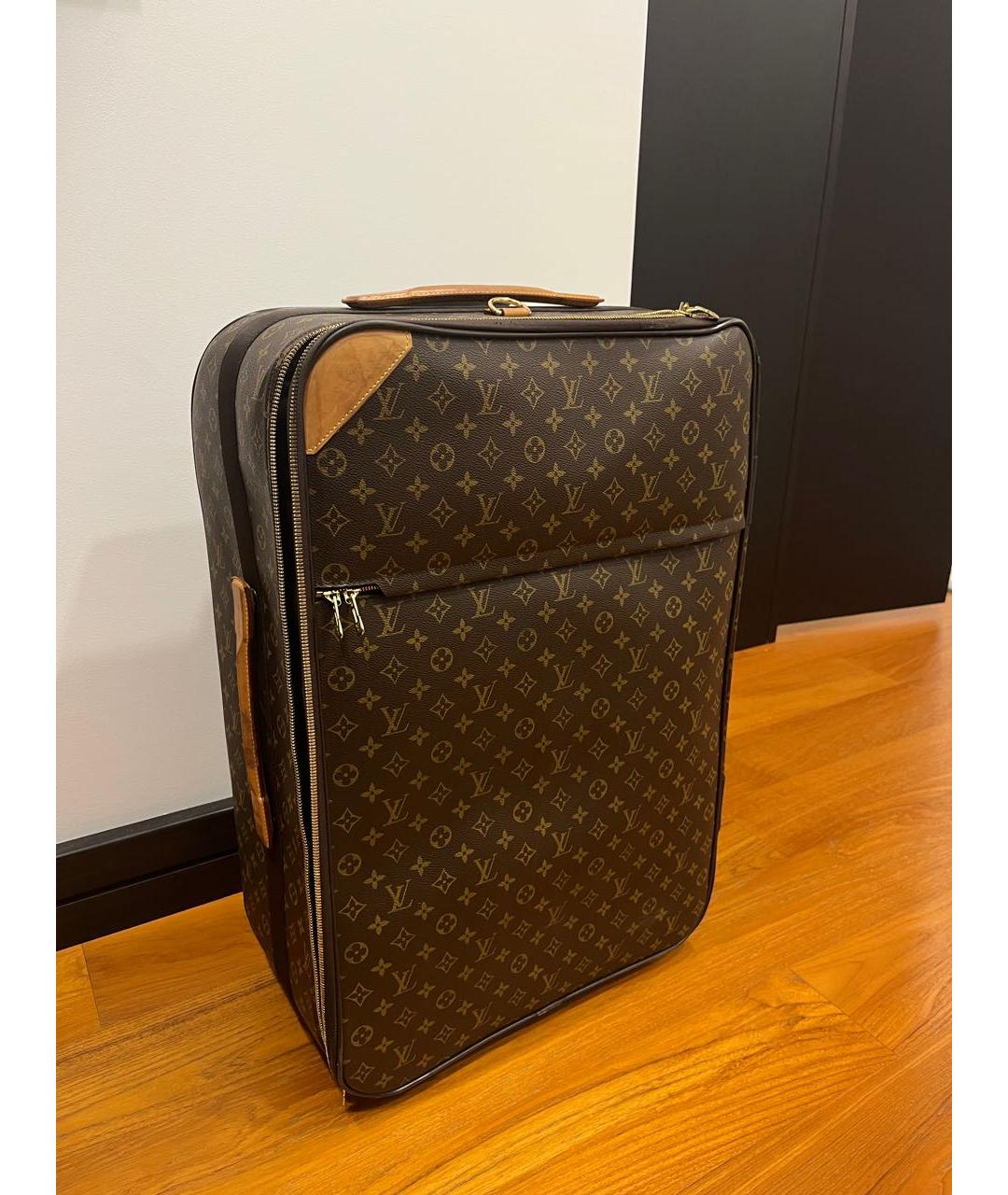 LOUIS VUITTON Коричневый кожаный чемодан, фото 2