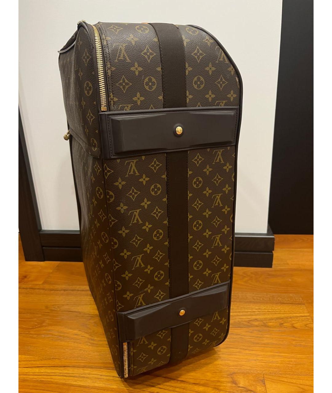 LOUIS VUITTON Коричневый кожаный чемодан, фото 4