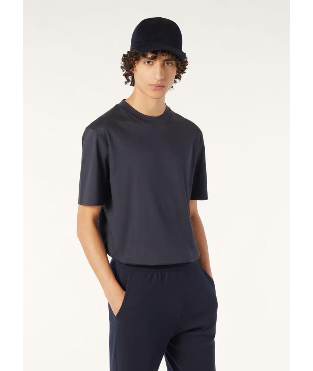 LORO PIANA Темно-синяя хлопковая футболка, фото 2