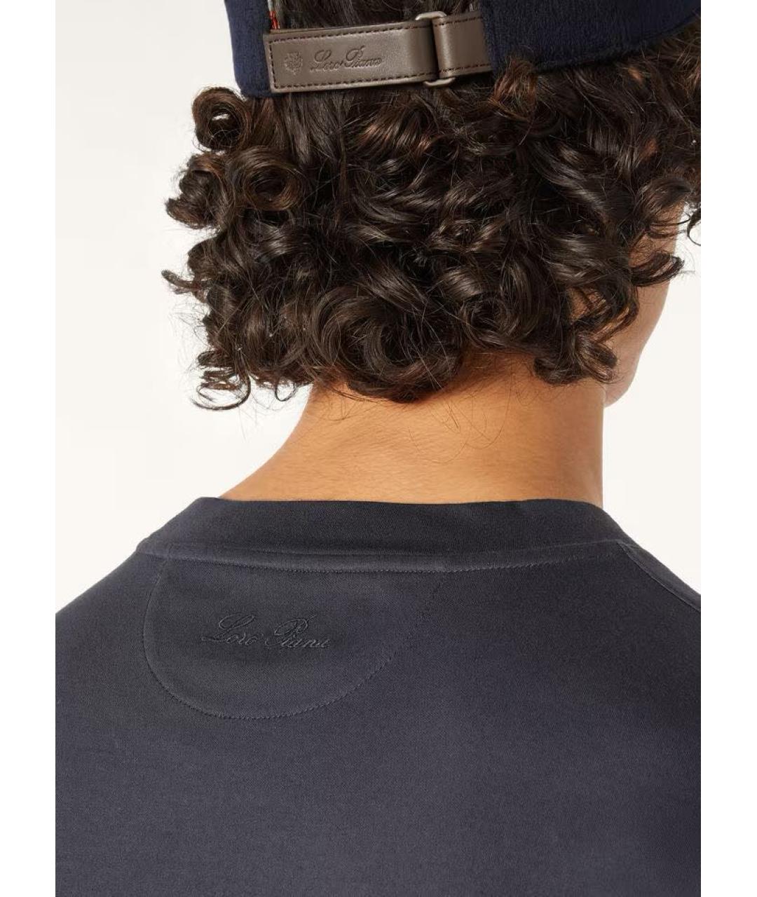 LORO PIANA Темно-синяя хлопковая футболка, фото 3