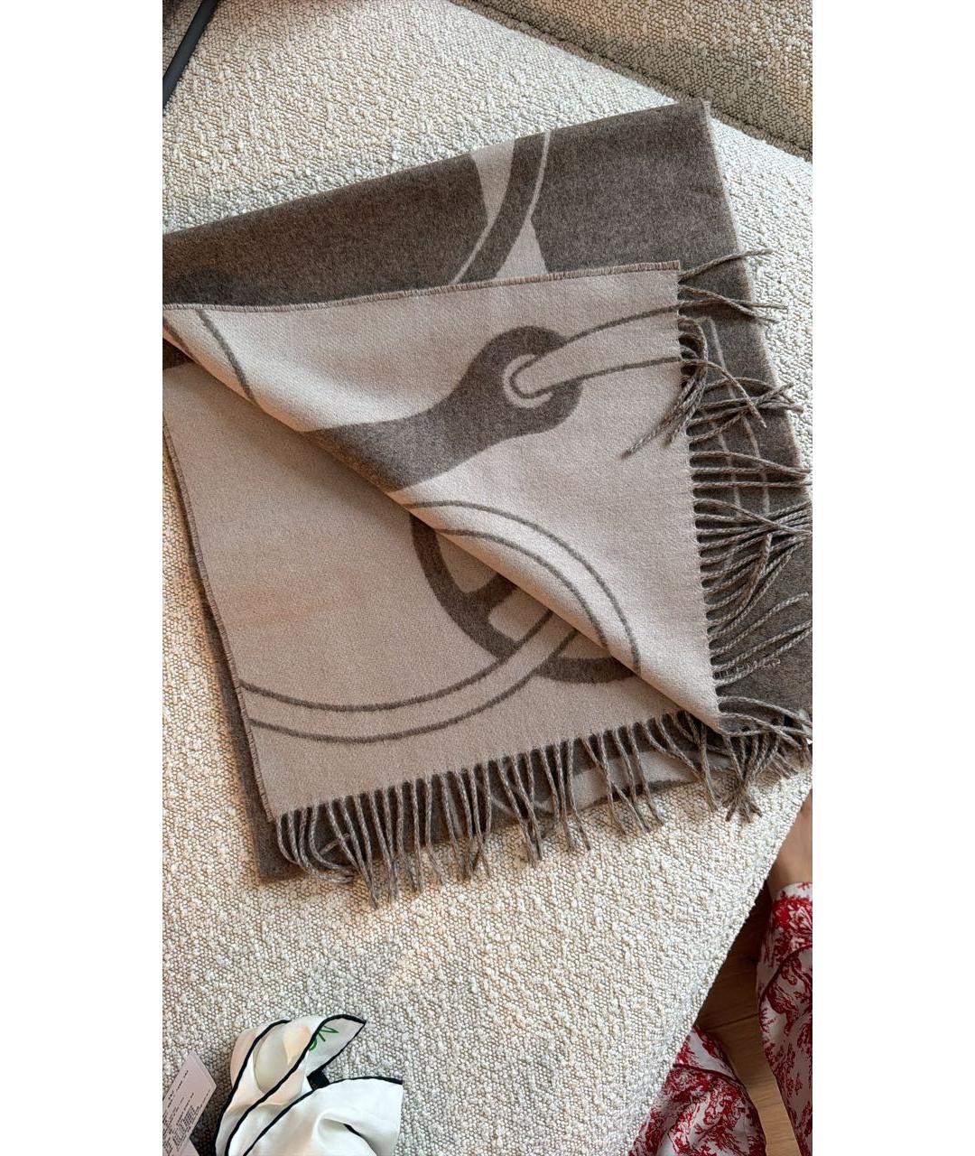 HERMES Бежевый кашемировый шарф, фото 4