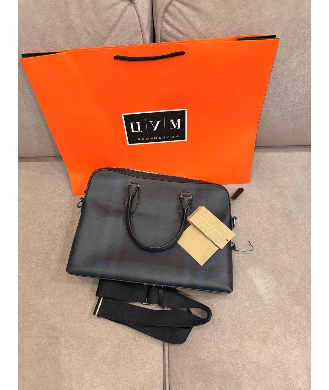 BURBERRY Темно-синий кожаный портфель, фото 5