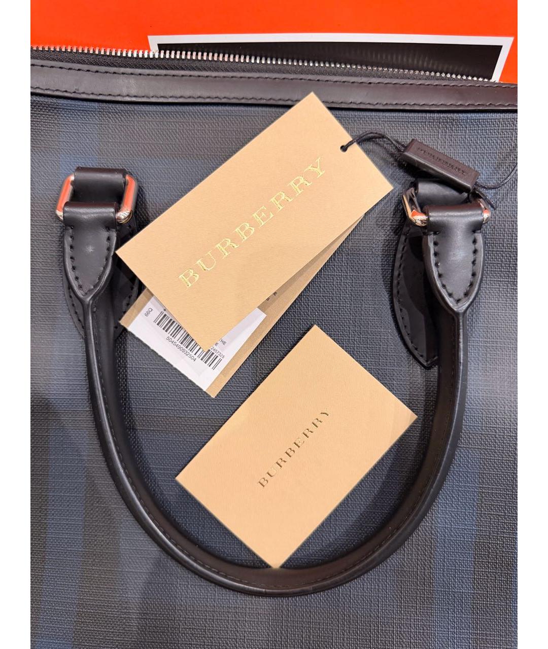 BURBERRY Темно-синий кожаный портфель, фото 3