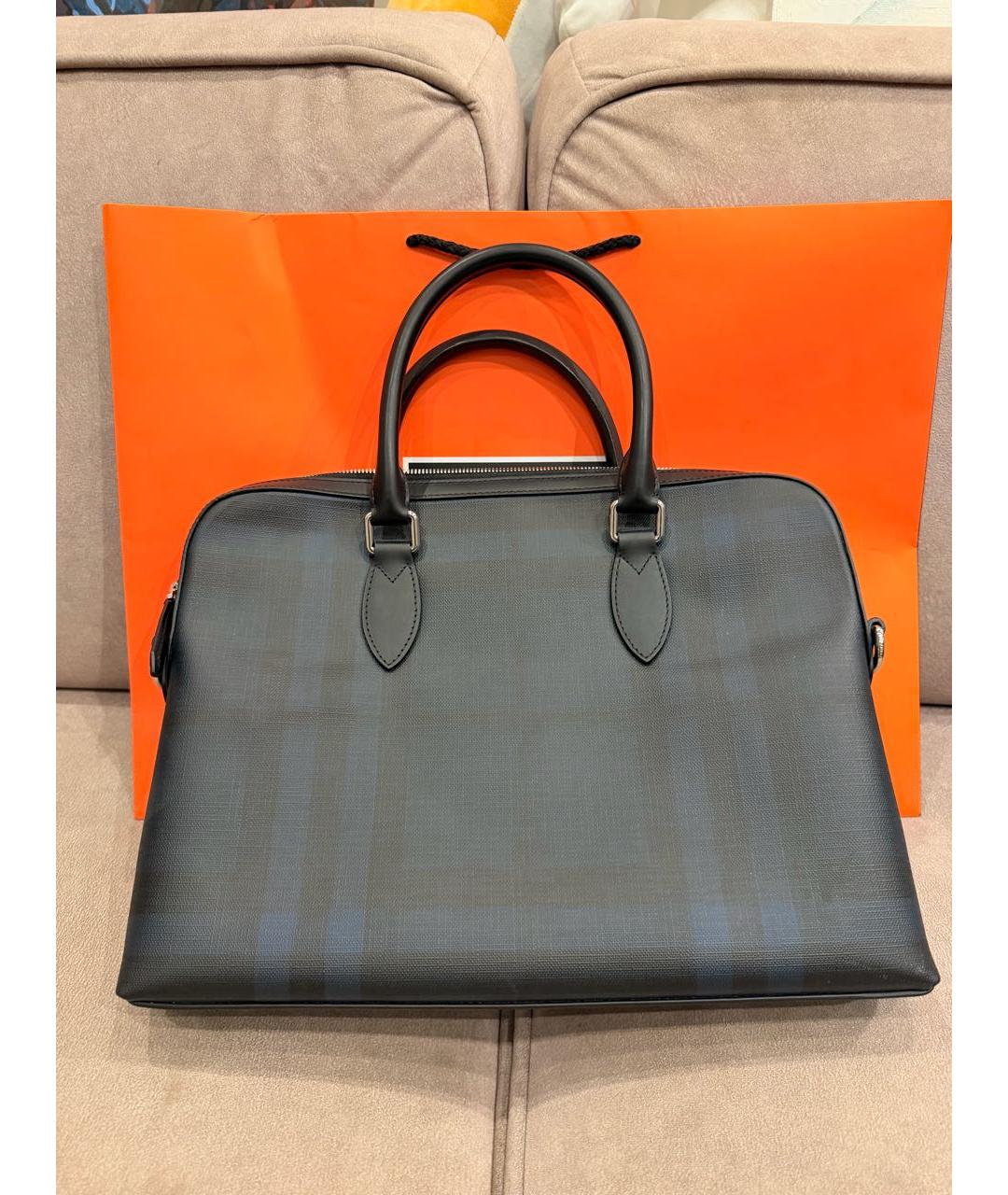 BURBERRY Темно-синий кожаный портфель, фото 4