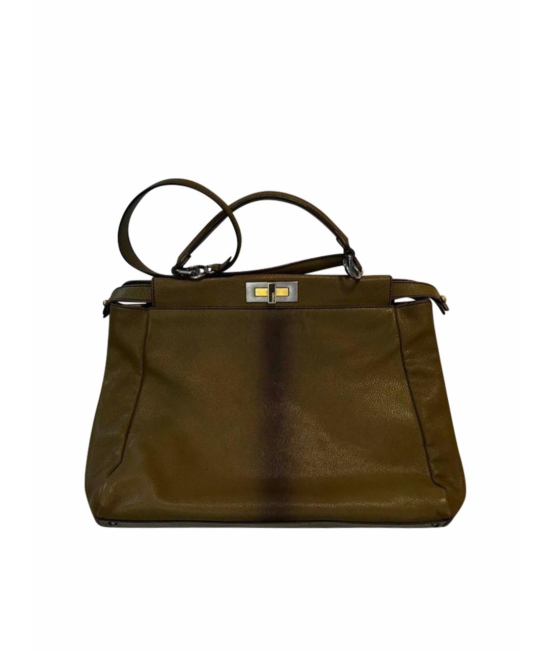 FENDI Коричневая кожаная сумка с короткими ручками, фото 7