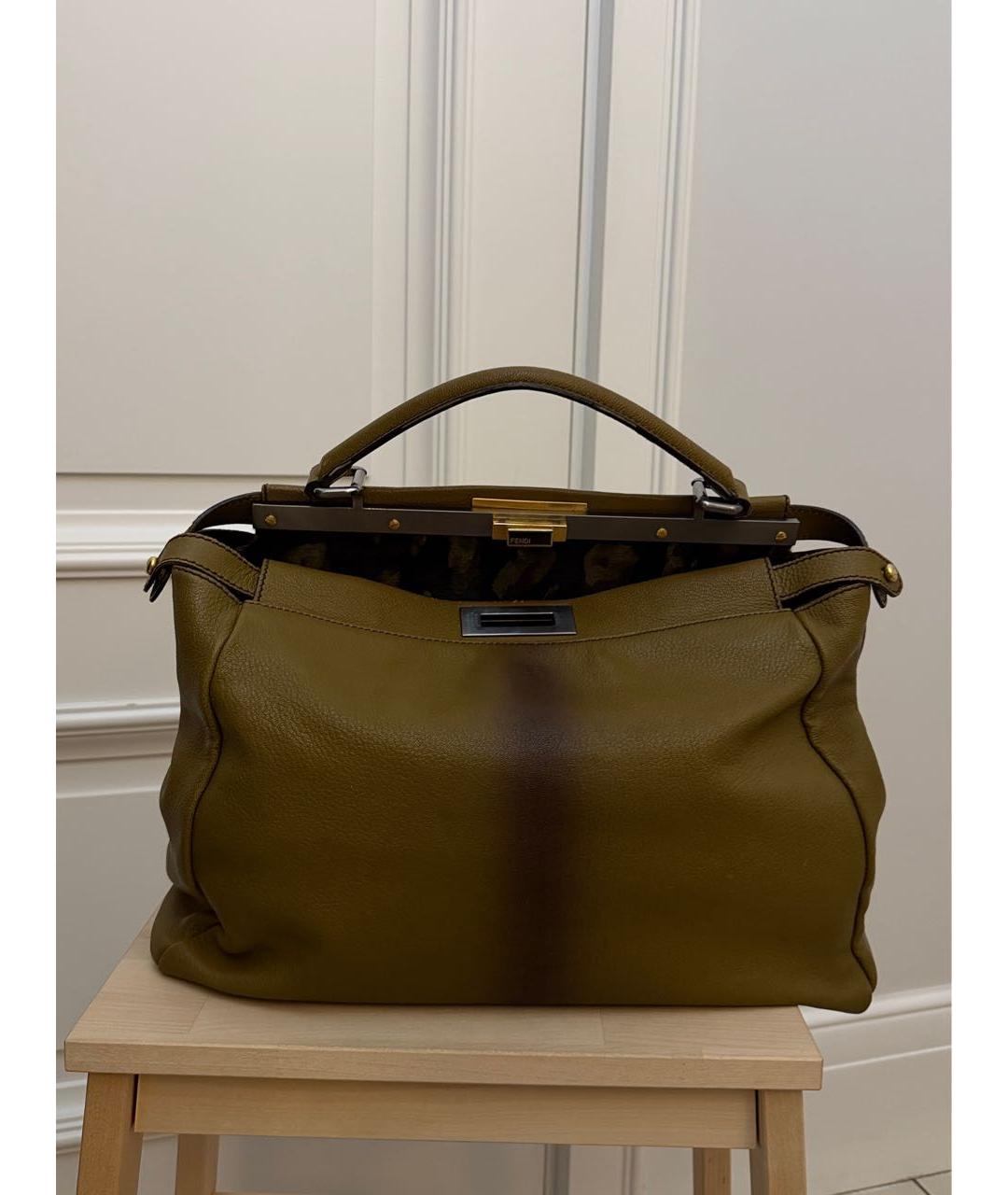 FENDI Коричневая кожаная сумка с короткими ручками, фото 2