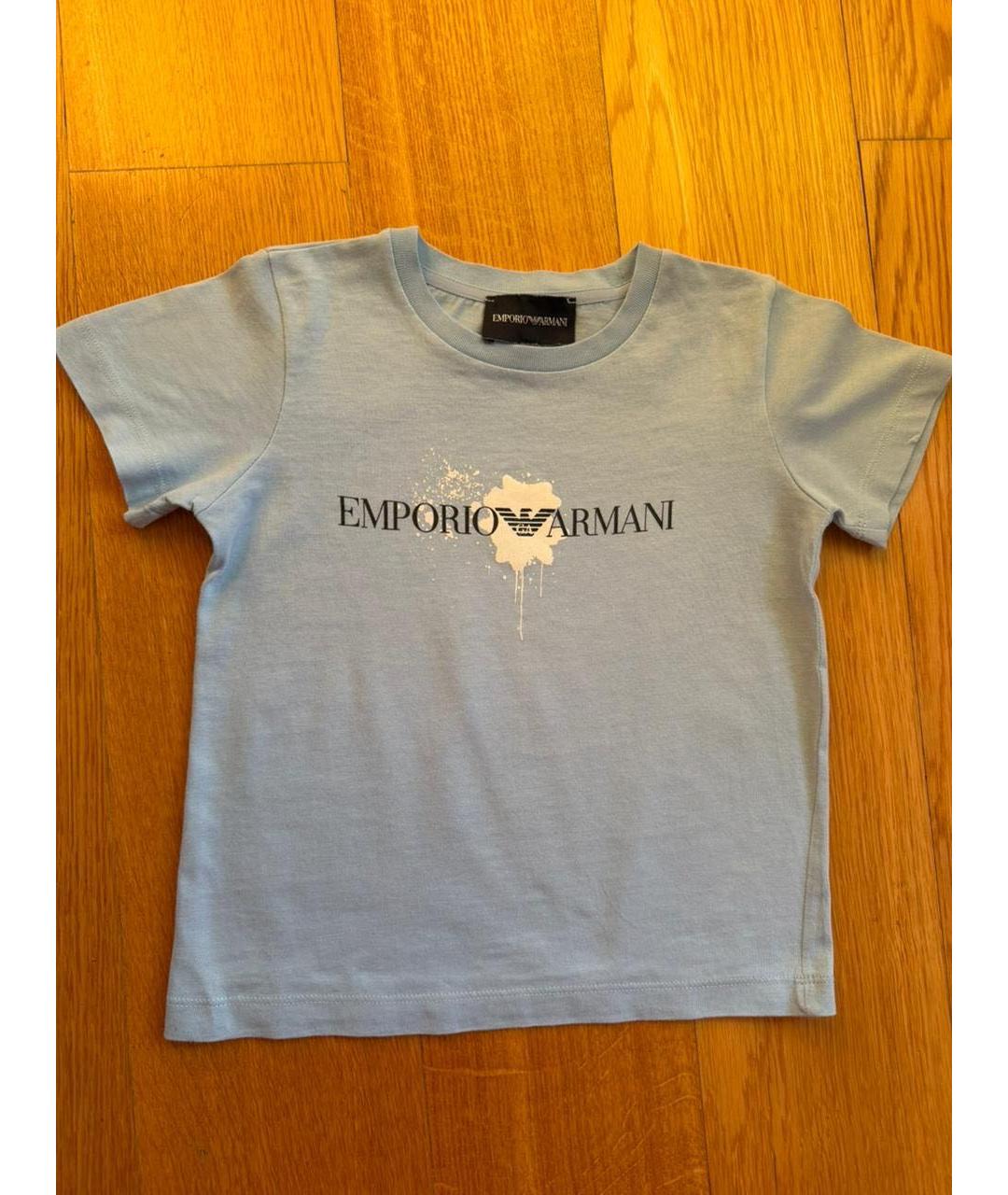 EMPORIO ARMANI Синяя хлопковая детская футболка, фото 2