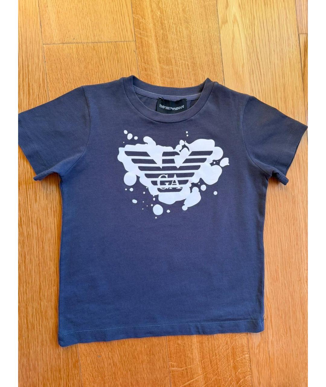 EMPORIO ARMANI Синяя хлопковая детская футболка, фото 3