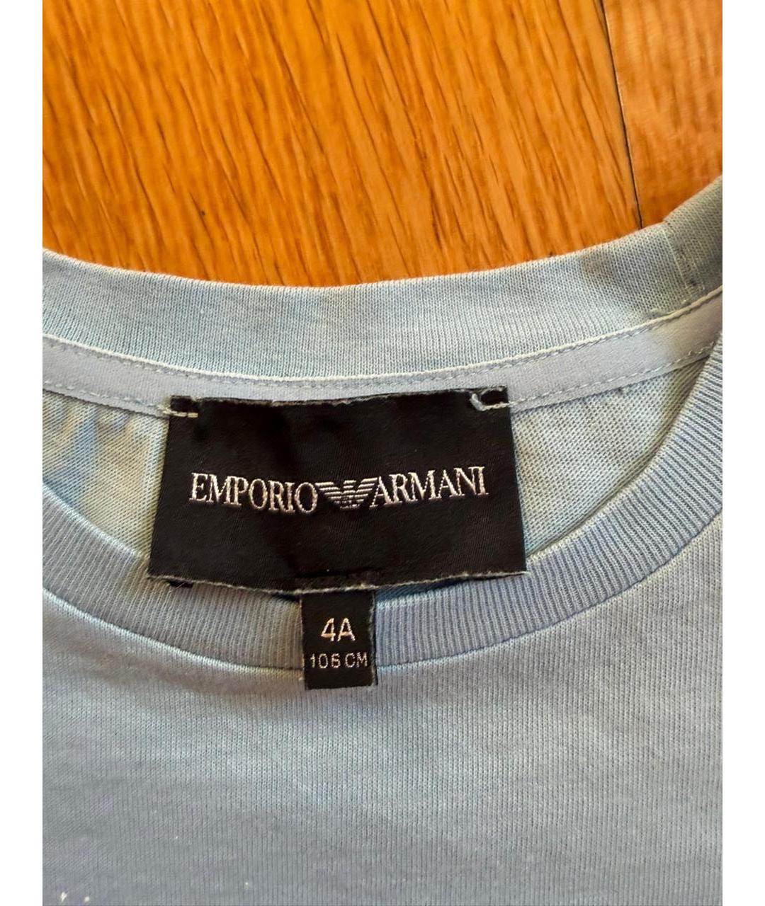EMPORIO ARMANI Синяя хлопковая детская футболка, фото 7