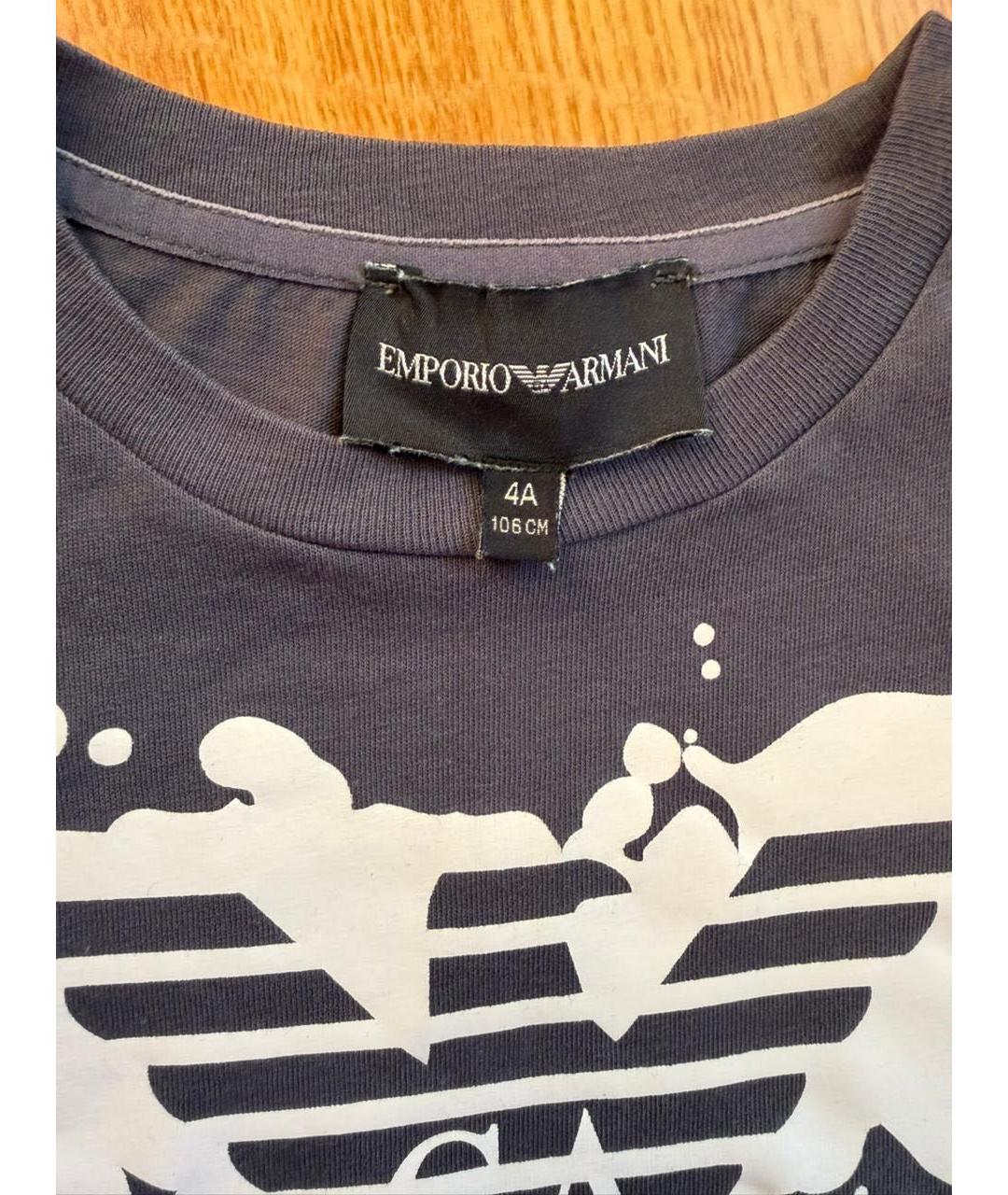 EMPORIO ARMANI Синяя хлопковая детская футболка, фото 5