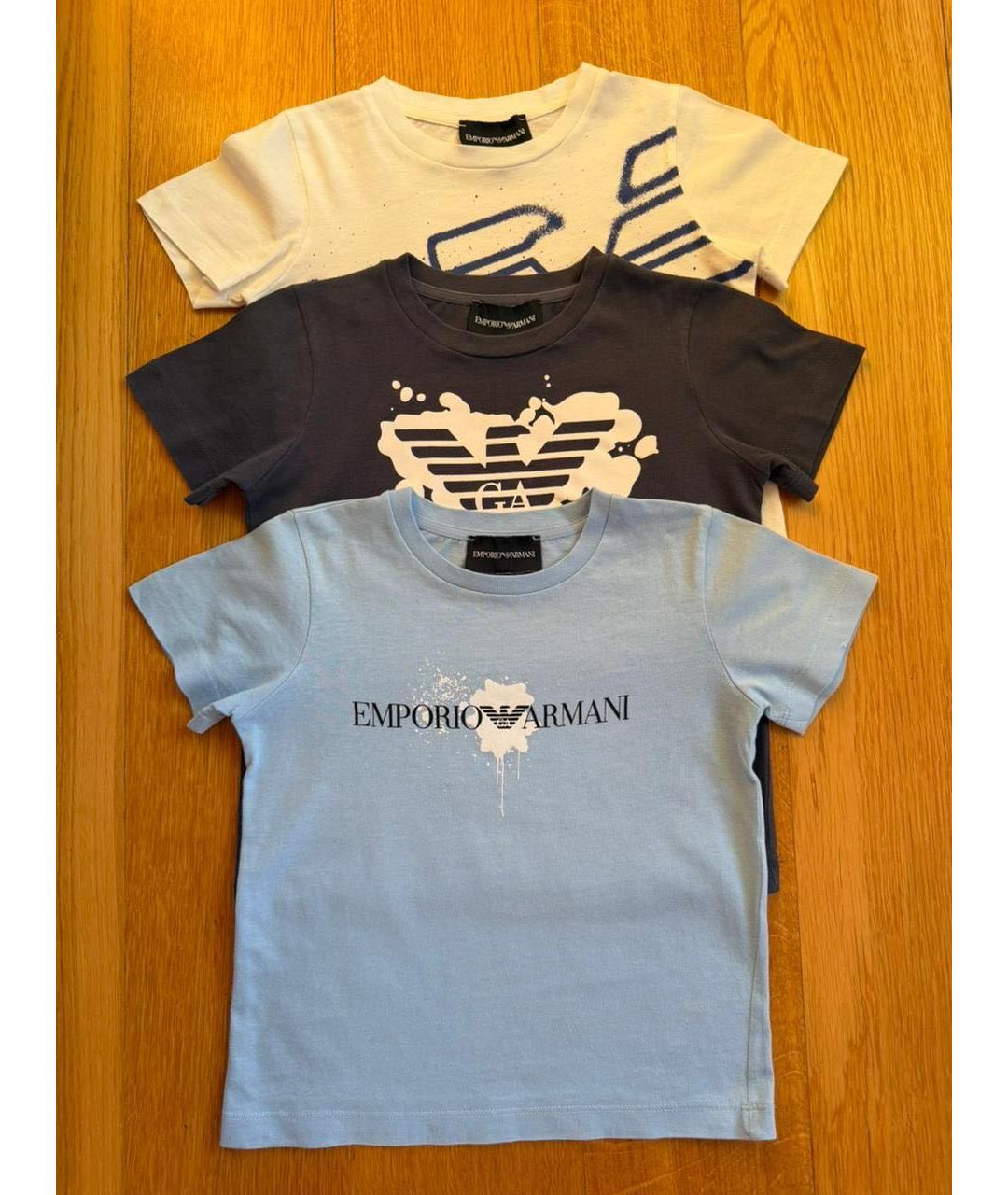 EMPORIO ARMANI Синяя хлопковая детская футболка, фото 9