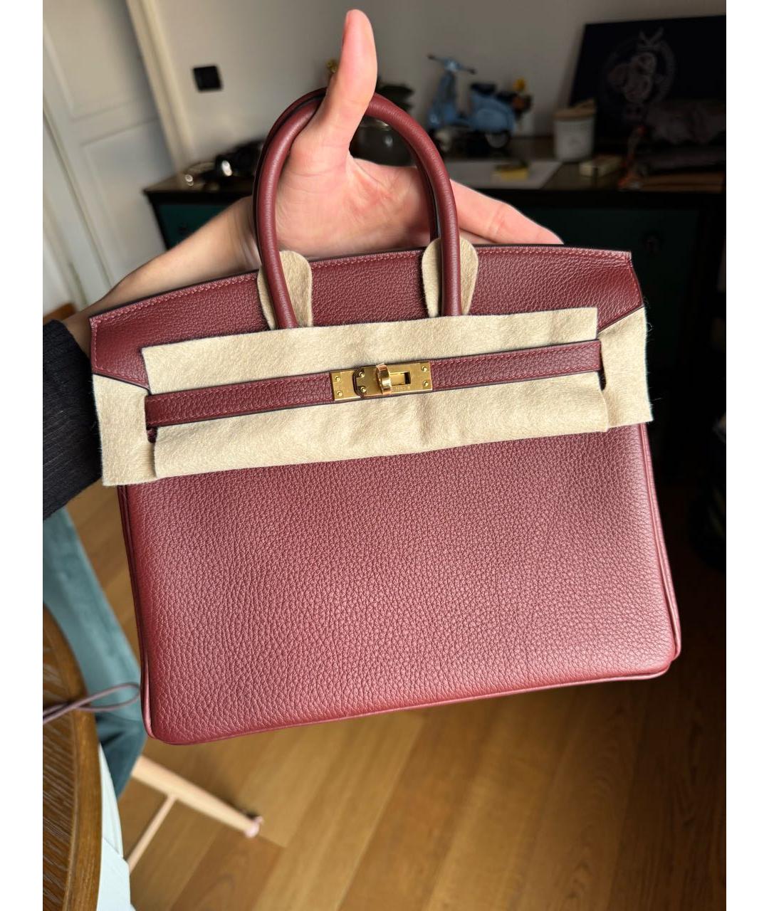 HERMES Бордовая кожаная сумка с короткими ручками, фото 7