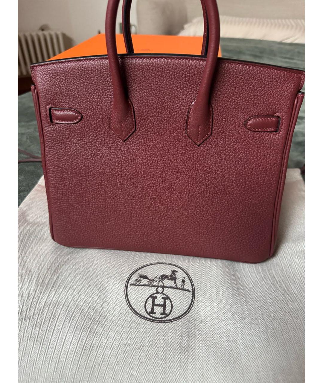 HERMES Бордовая кожаная сумка с короткими ручками, фото 5